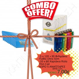 Combo Offer - Φιλτράκια ΠΥΘΙΑ, Αναπτήρες & Χαρτάκια Rizla Ciel